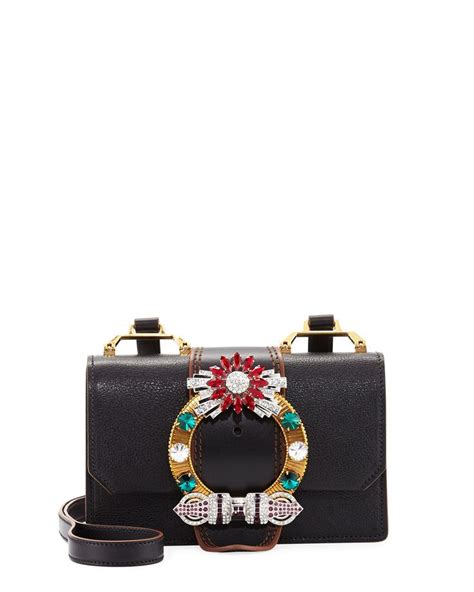 Miu Miu Lady Jeweled Madras Leather Shoulder Bag, Blue